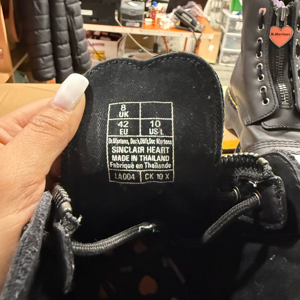 Dr. Martens Black Leather Platform Boots with Pink Heart Accents - Picture 5 of 5